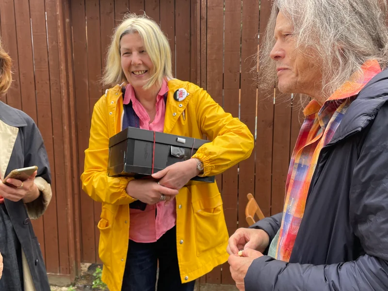 PAULINE HALL WITH SHOEBOX AND GARY CHAMBERLIN 